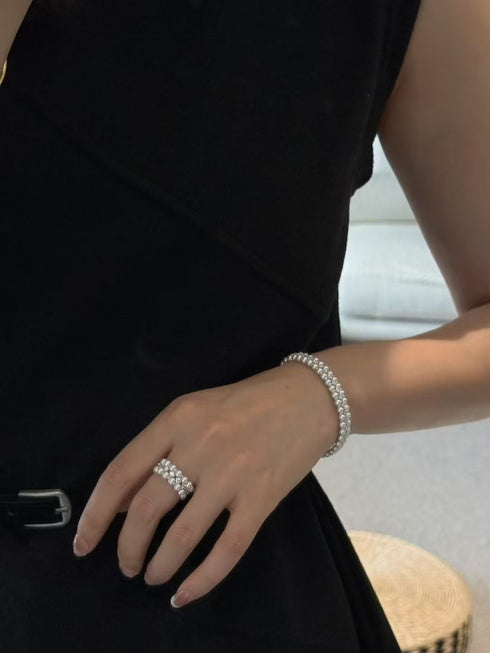Layered Pearl Zirconia Jewelry Set – Necklace, Bracelet & Ring (Purchase Separately)